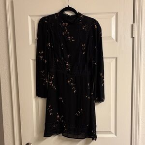 Reformation Black Floral & Lace Long Sleeve Dress